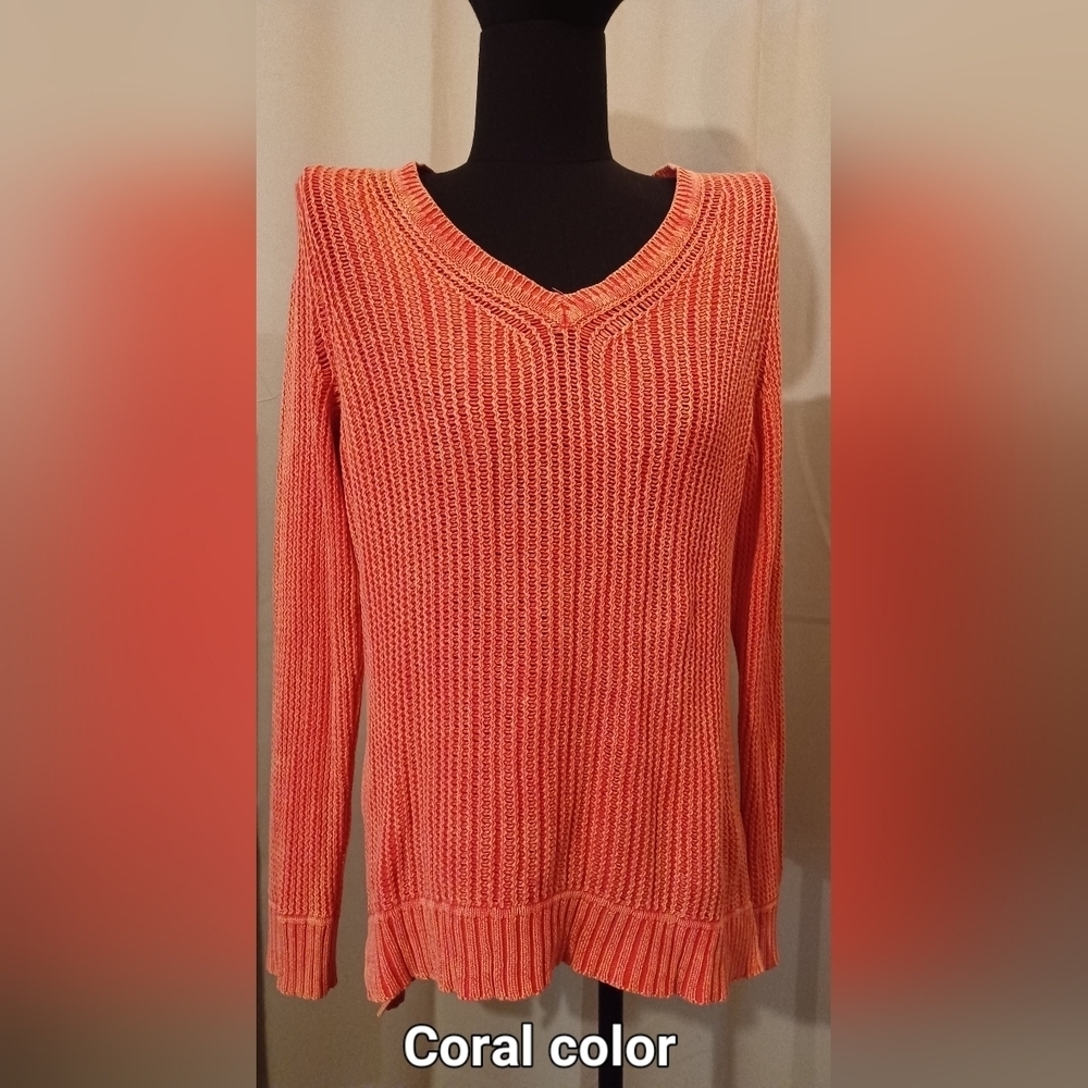 Style & Co Coral Orange Knit V Neck Sweater